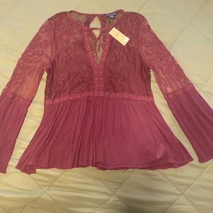 American eagle maroon top. Lace overlay. Back is sheer lace